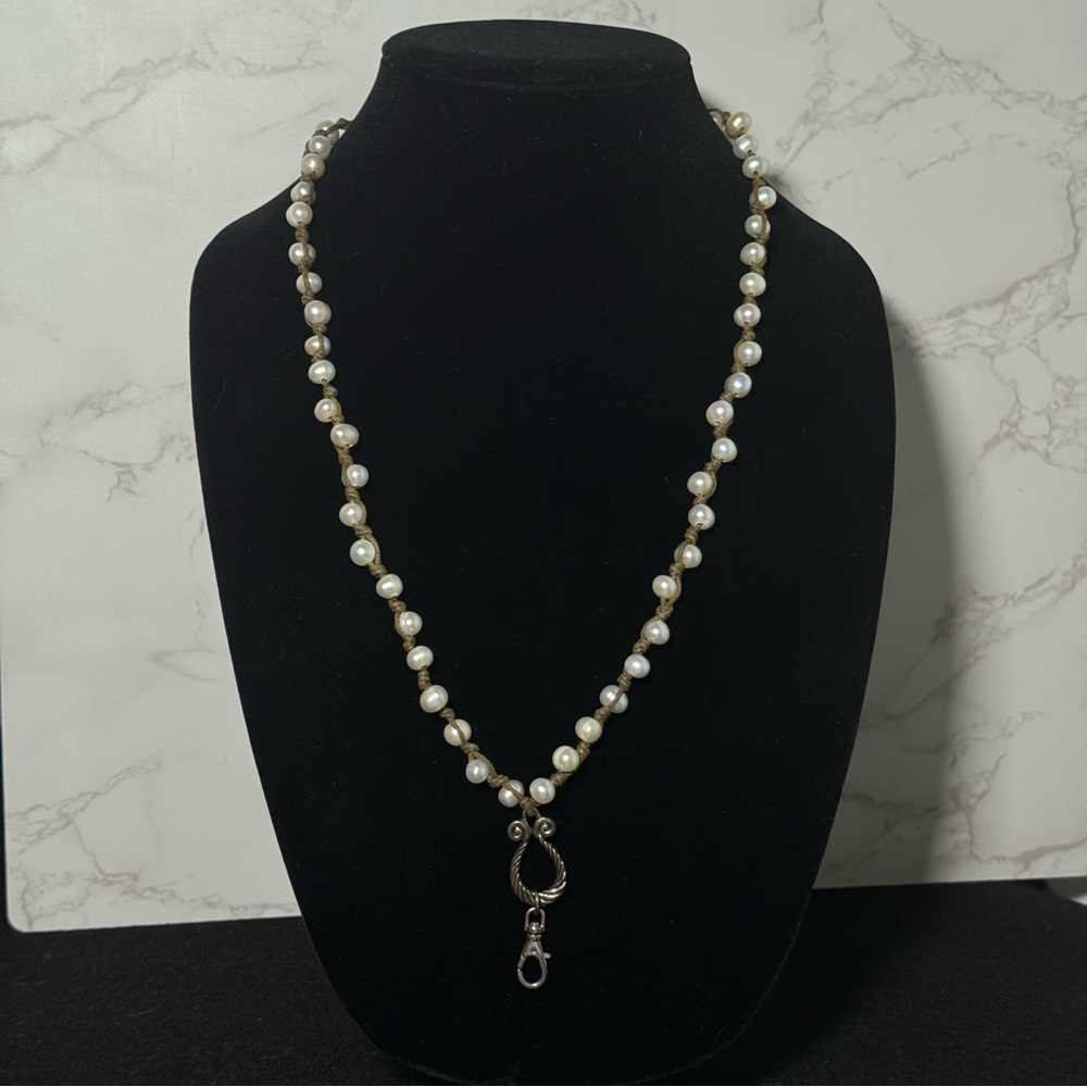 Genuine Freshwater Pearl Necklace on Cord with Charm